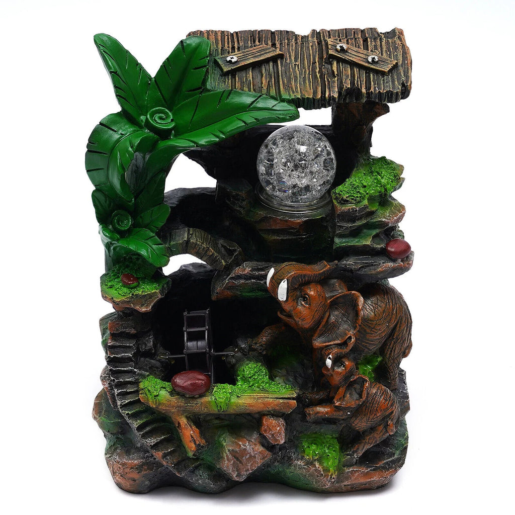 Tabletop Water Fountain with LED Rolling Ball Feng Shui Waterfall Fountain Home Indoor Water Fountain LED Light Tabletop Resin Rockery Fengshui Waterfall Decor