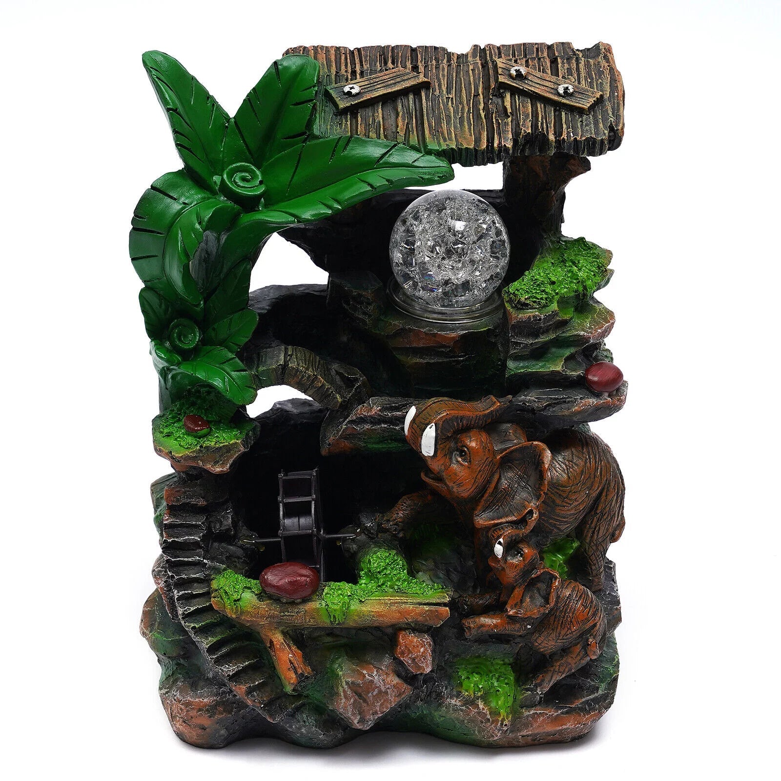 Tabletop Water Fountain with LED Rolling Ball Feng Shui Waterfall Fountain Home Indoor Water Fountain LED Light Tabletop Resin Rockery Fengshui Waterfall Decor