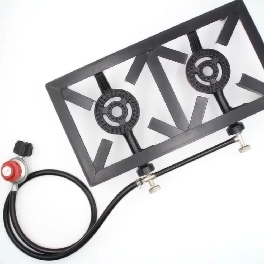 Htovila Propane Gas Double Cast Iron Stove for Patio Camping BBQ Cooking (Standard), Furnace for Excursions