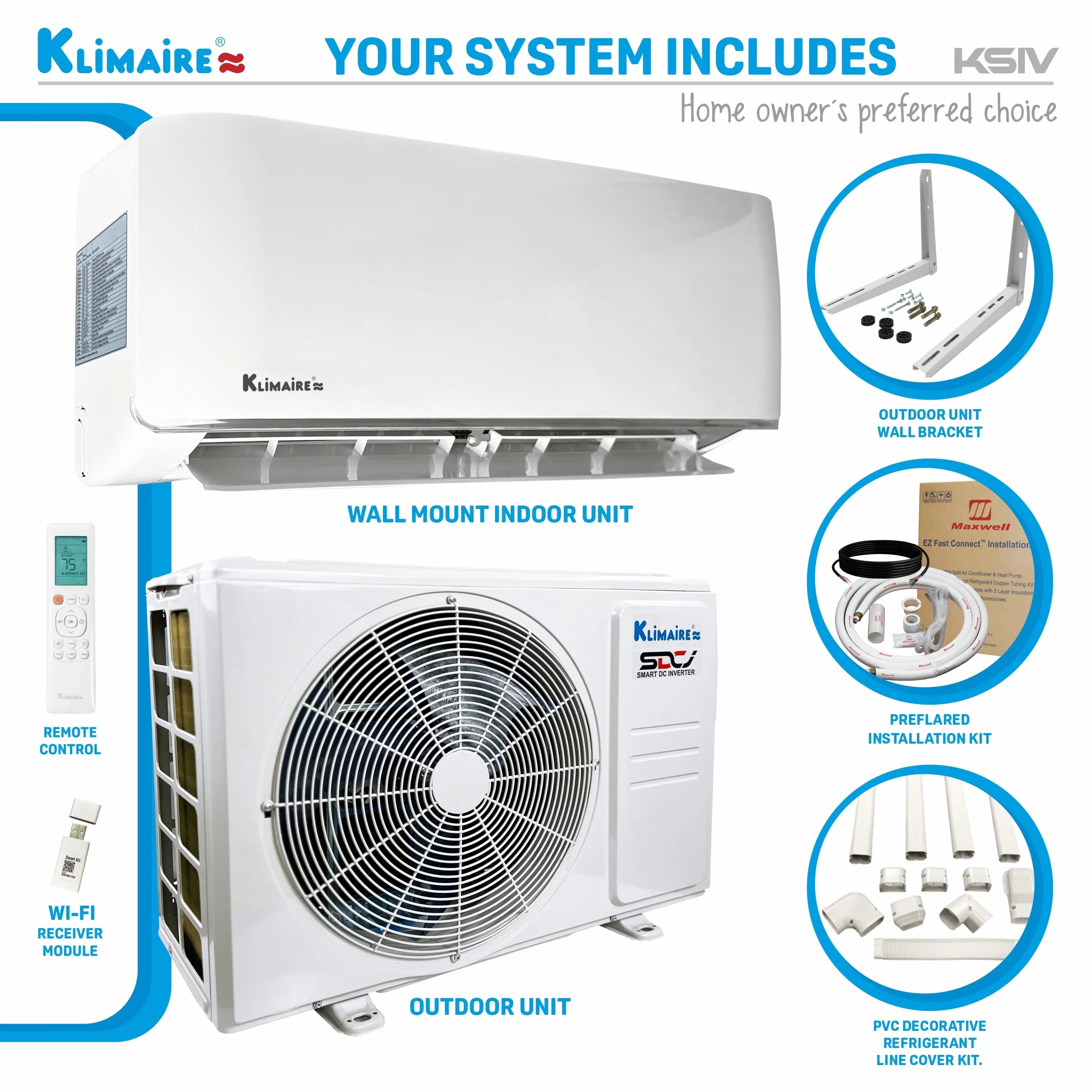 Klimaire 9,000 Btu 21.5 SEER2 Ductless Mini-Split Heat Pump Air Conditioner up to 400 sq. ft.
