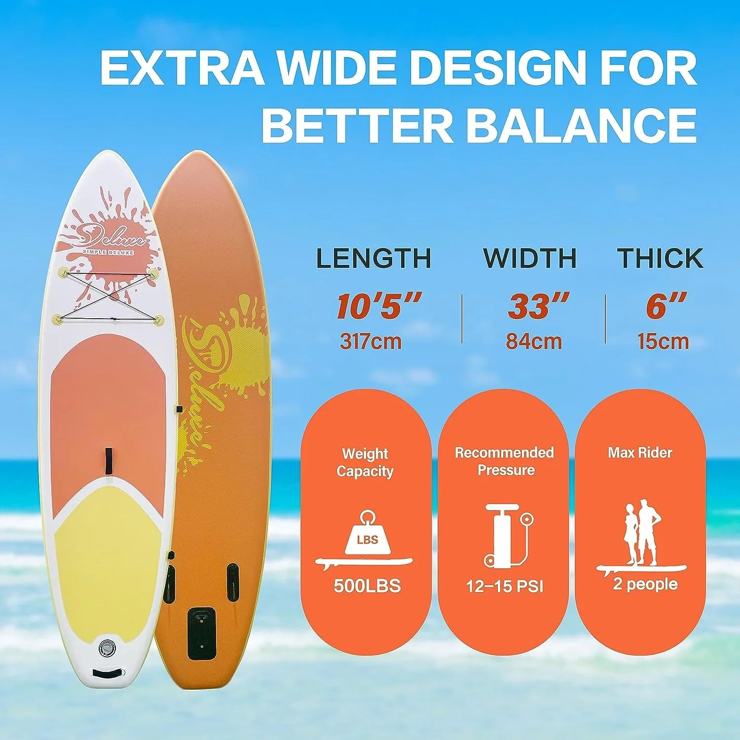 KEHOMY Inflatable Stand Up Paddle Board Simple Deluxe Premium SUP for All Skill Levels, Orange for Adults & Youth, Blow Up with Accessories & Backpack, Surf Control