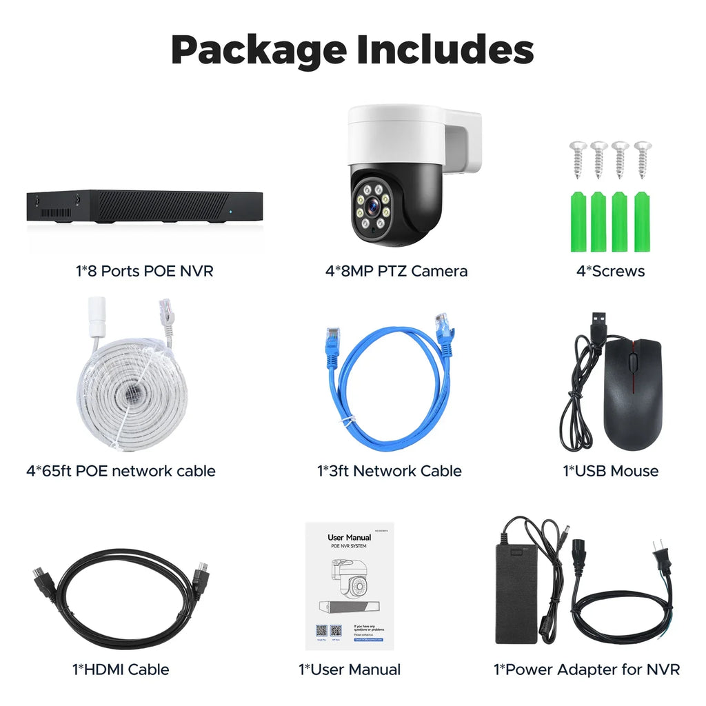 TOGUARD SC46 4K/4MP+4MP POE Security Camera System Outdoor with 8CH CCTV NVR 4Pcs 4K/4MP+4MP PTZ Dome Surveillance Cameras 3TB Hard Drive HDMI Connector