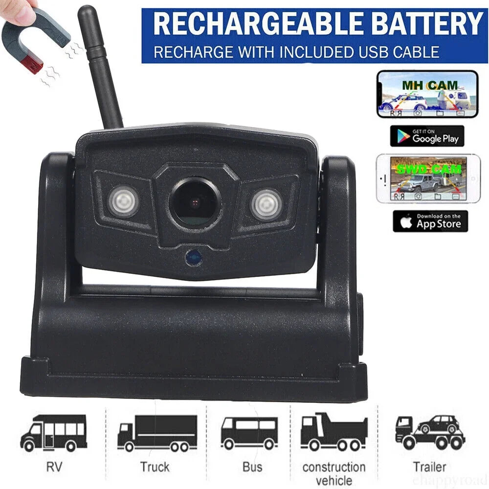 JLLOM Reliable Backup Camera, Magnetic WiFi Wireless, 9600mAh Battery, Front/Rear View