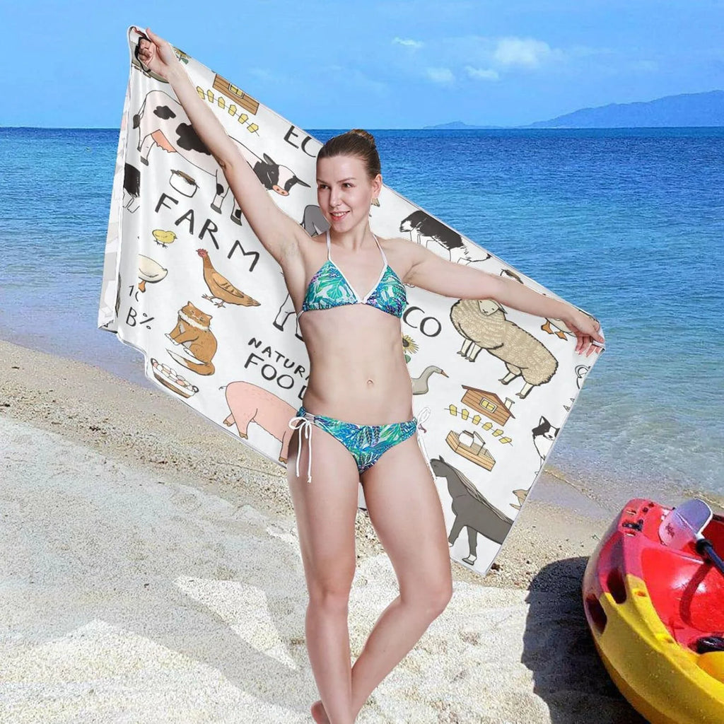 Bestwell Cool Farm Animals Beach Towel Oversized Towel Blanket, Thin Lightweight Microfiber Sand Free Quick Dry Towel, 31”X71” Multipurpose Pool Bath Yoga Swim Shower Towel