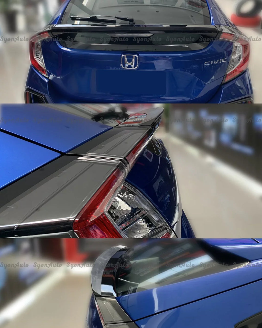 FITS 2017-2021 HONDA CIVIC HATCHBACK GLOSSY Ebony JDM V2 DUCKBILL TRUNK SPOILER LID
