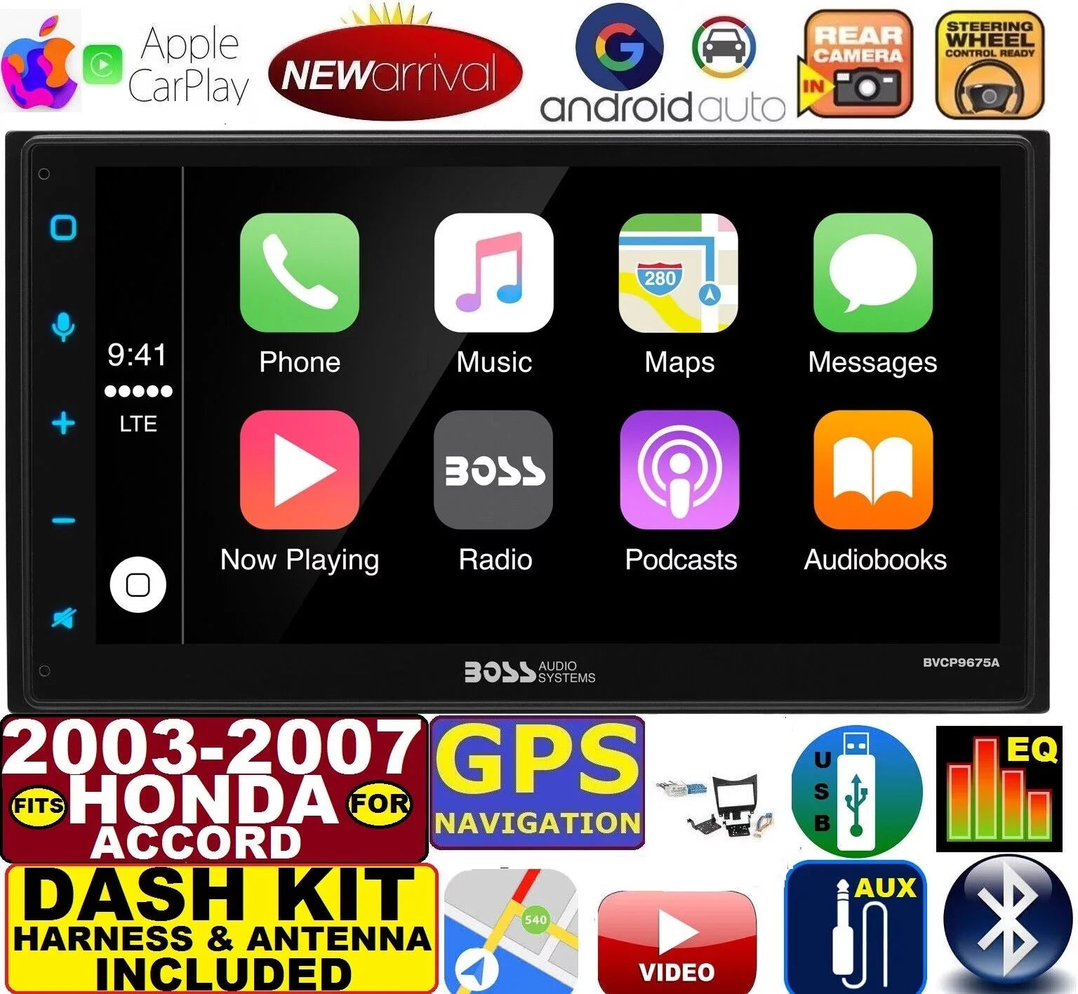2003-07 HONDA ACCORD NAVIGATION APPLE CARPLAY ANDROID AUTO BLUETOOTH USB AUX CD/DVD CAR RADIO STEREO