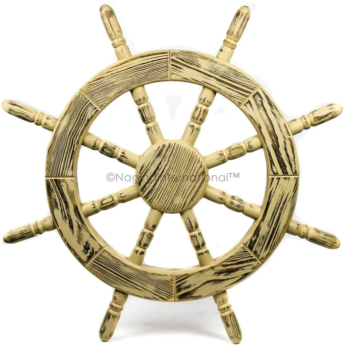 Nagina International Rustic Antique Beautiful Wall Decor Handcrafted Pine Nautical Ship Wheel | Maritime Exclusive Wall Decor (36 Inches, Junky Brown)