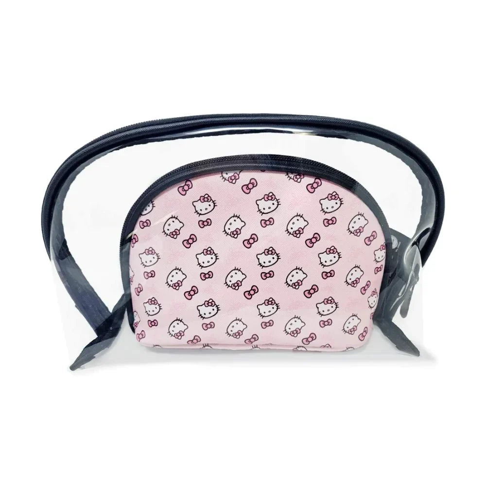 Impressions Vanity Hello Kitty 2 Pcs Nested Clutch Purses, Waterproof Travel Makeup Clutch Bag (White)