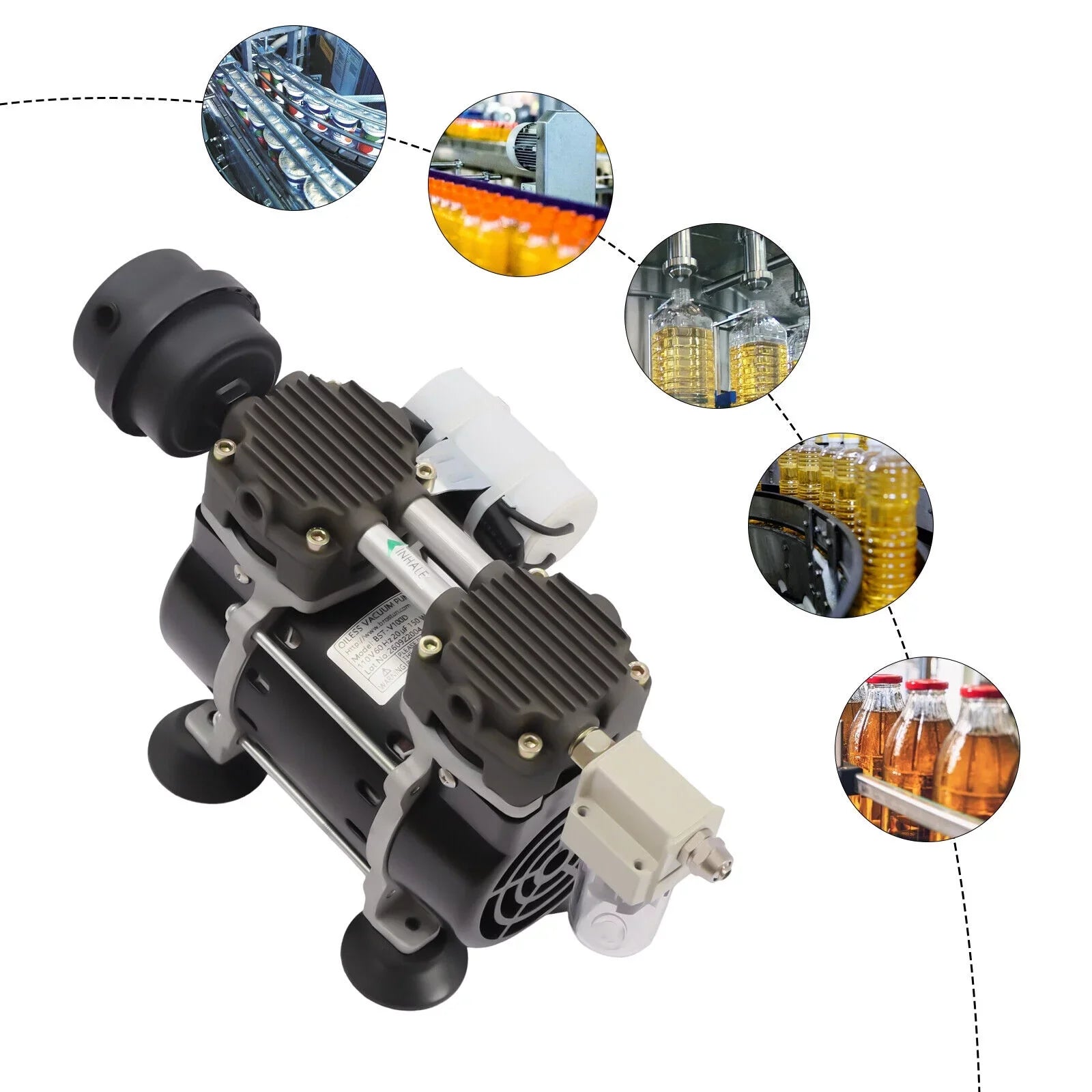95Kpa Industrial Oilless Vacuum Pump 100W Oil Free Vacuum Pump with Air Filter