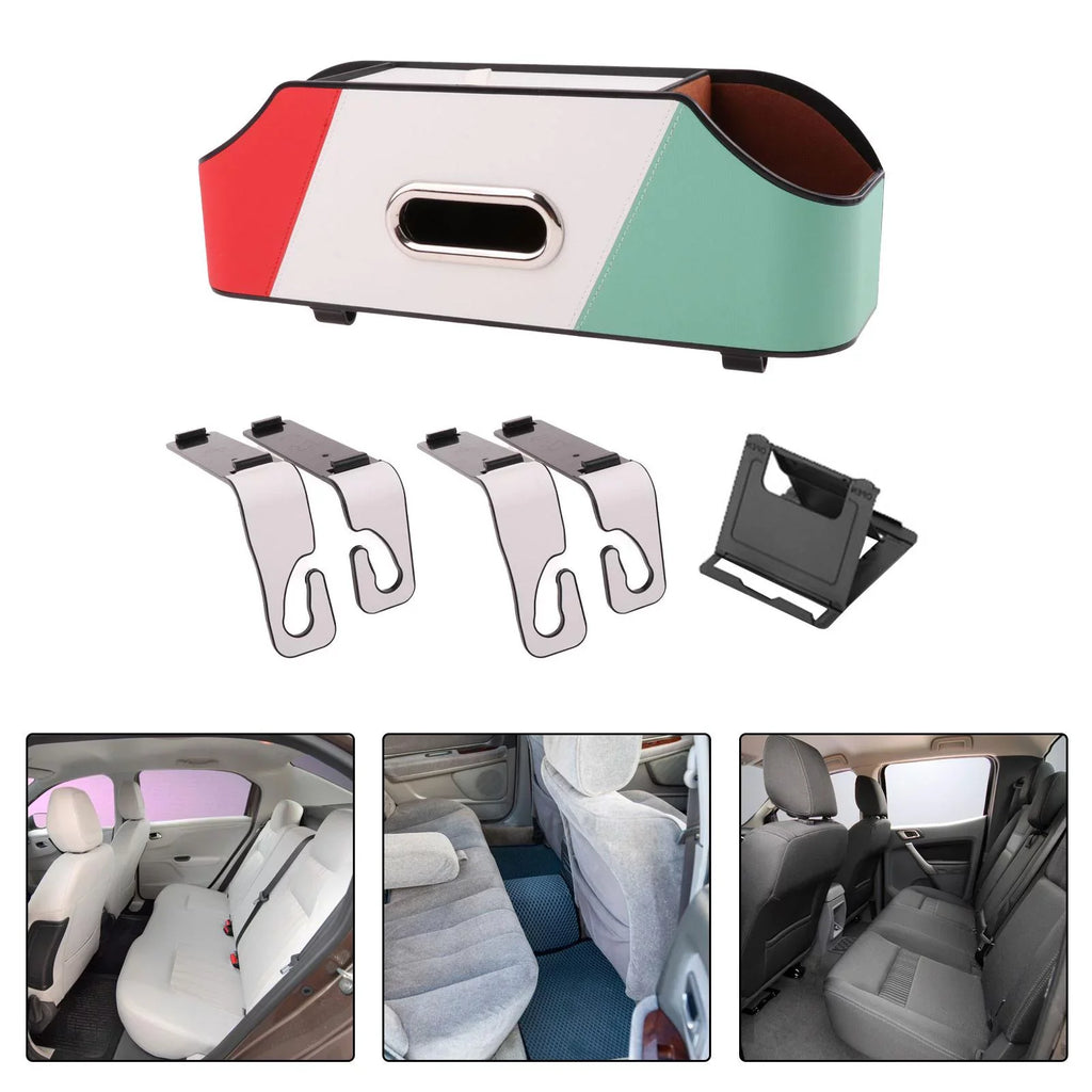 Car Seat Back Organizer Tissue Holder Phone Holder Keep Tidy PU Leather Travel Road Trips Universal Storage Detachable with Cup Holder Style B