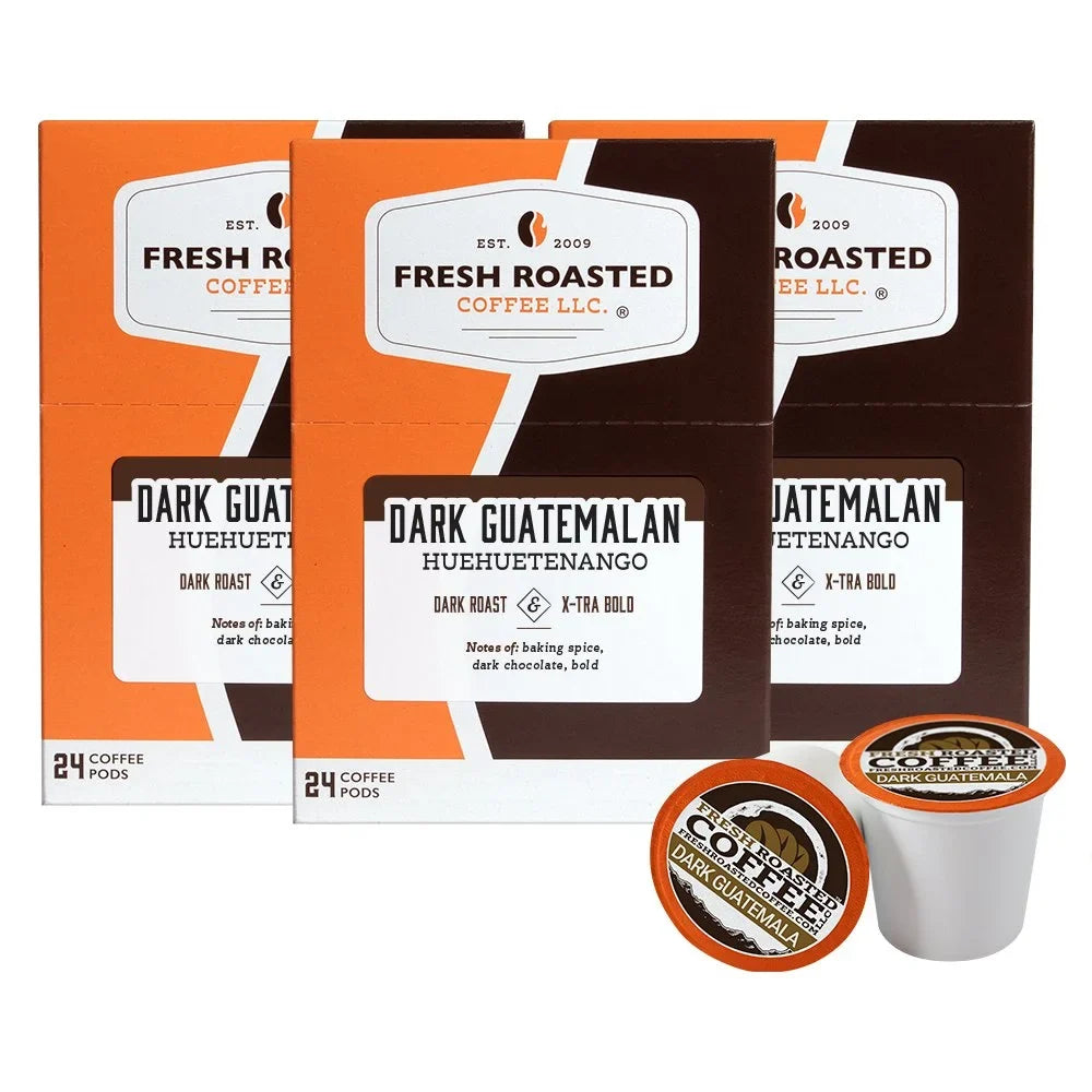 Fresh Roasted Coffee, Dark Guatemalan Huehuetenango Coffee Pods, Dark Roast, K-cup Compatible, 72 Count