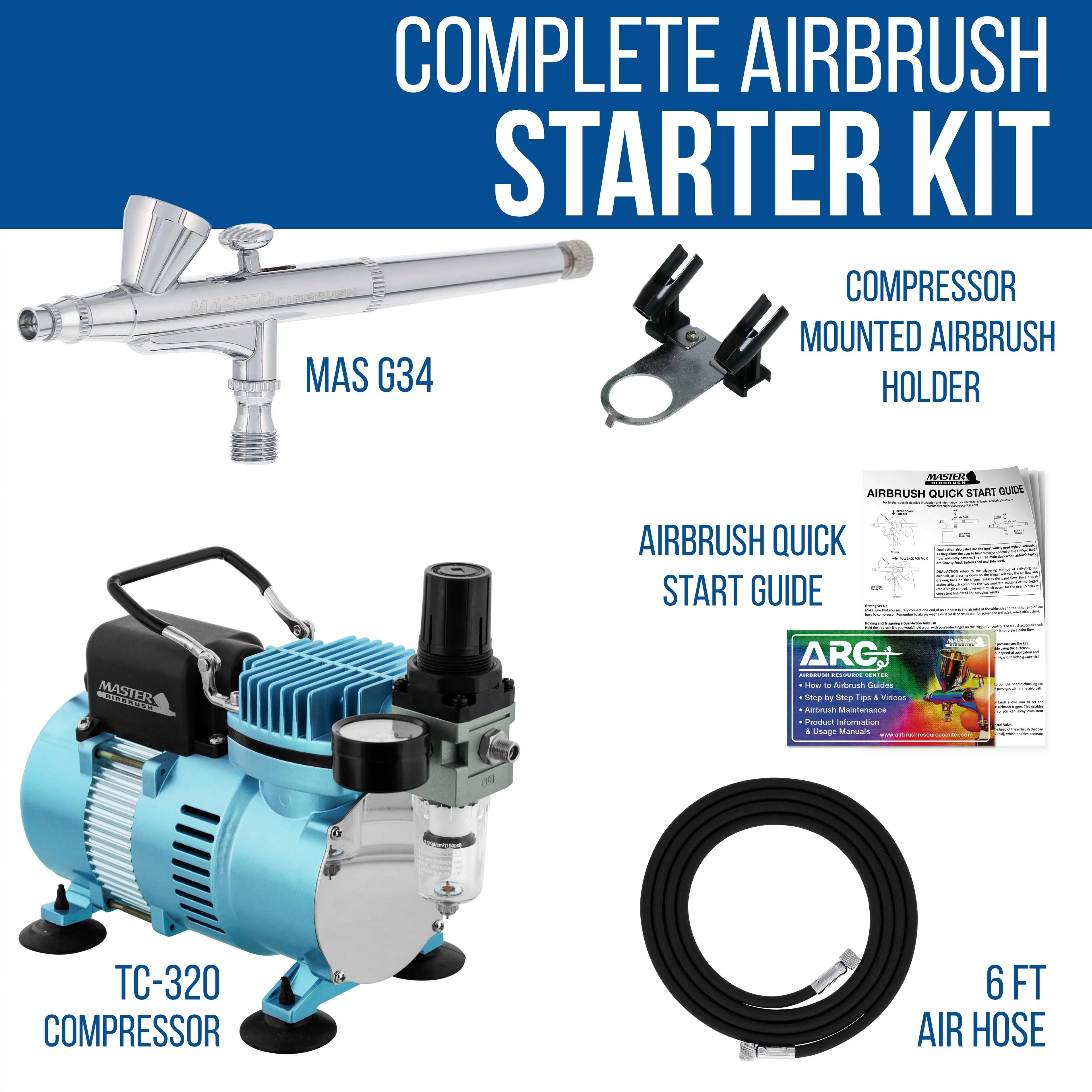 Master Airbrush Dual Fan Air Compressor System Kit with a G34 Gravity Feed Airbrush Set, 0.3 mm Tip, 1/16 oz Fluid Cup