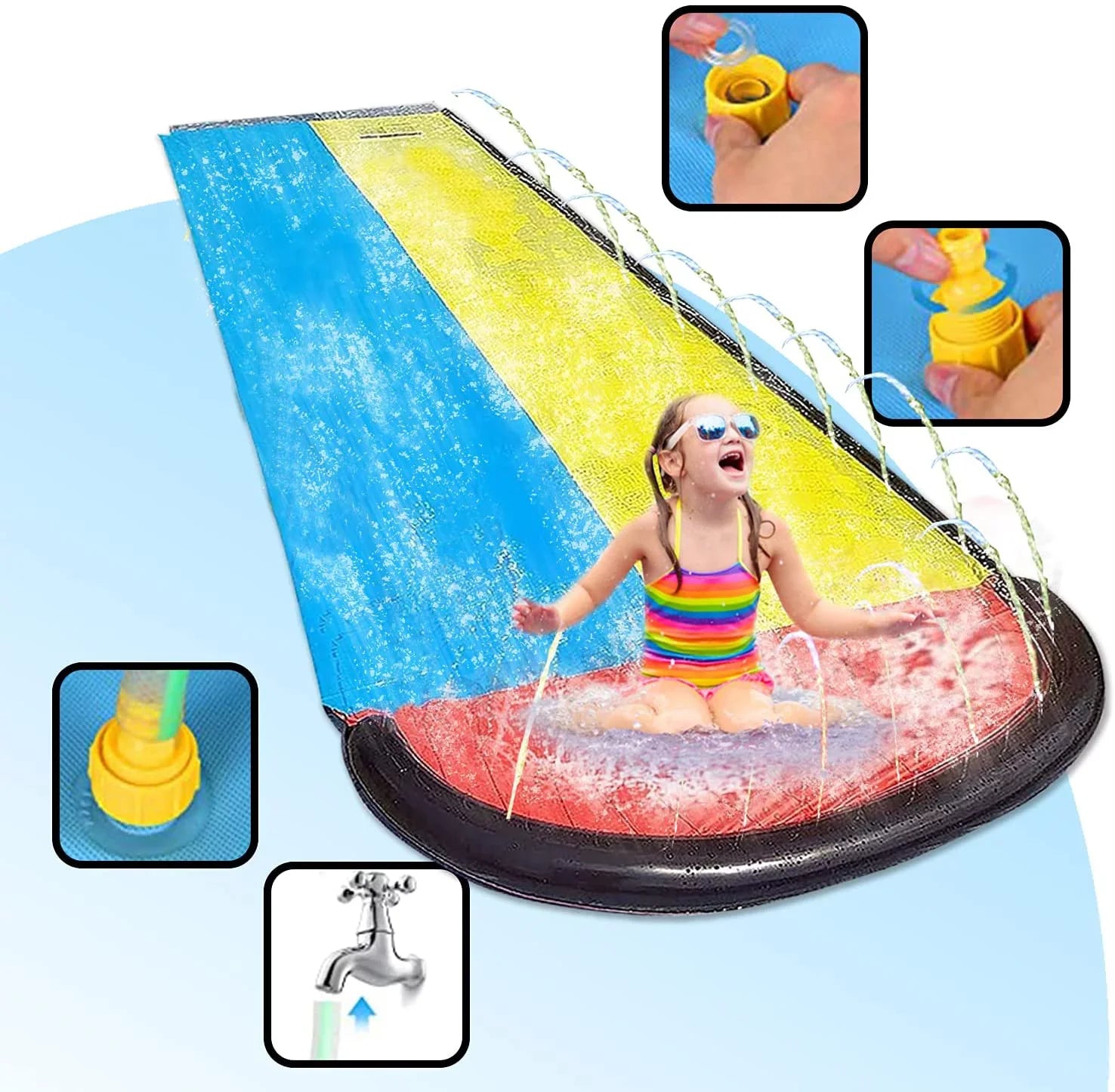 Vivazy 15.5ft Summer Backyard Quality PVC Smooth Slick , Water Slides Inflatable Crash Pad