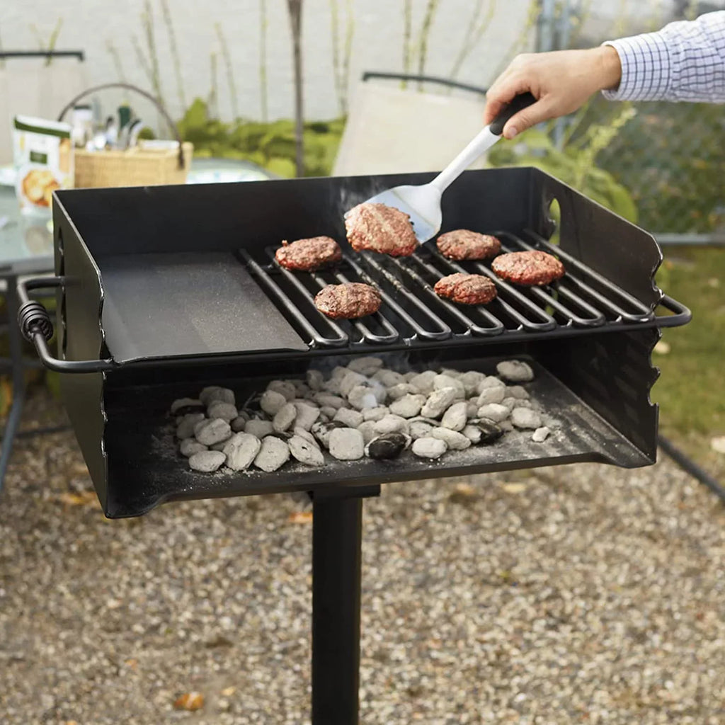 CBP-247 Jumbo Park Style Heavy Duty Steel Outdoor BBQ Charcoal Grill with Cooking Grate and 2 Piece Post for Camping and Backyards, Ebony