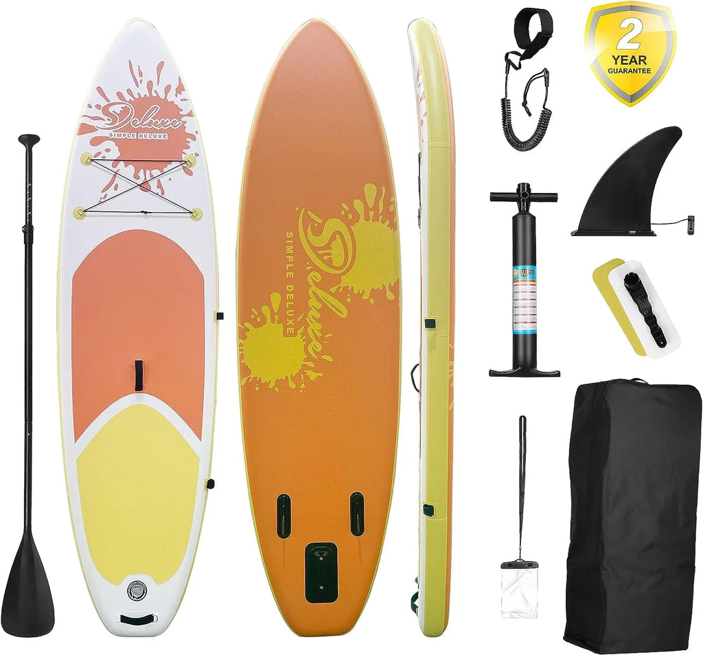 KEHOMY Inflatable Stand Up Paddle Board Simple Deluxe Premium SUP for All Skill Levels, Orange for Adults & Youth, Blow Up with Accessories & Backpack, Surf Control