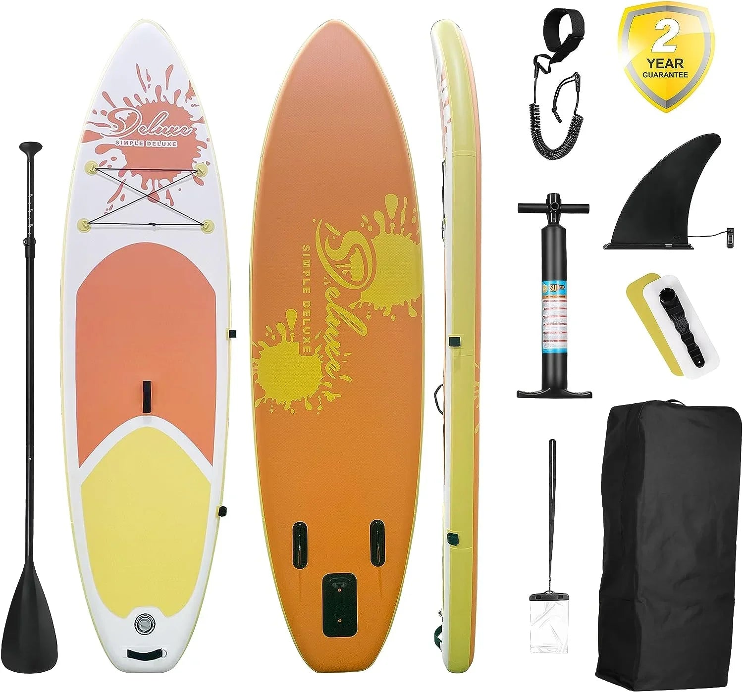 KEHOMY Inflatable Stand Up Paddle Board Simple Deluxe Premium SUP for All Skill Levels, Orange for Adults & Youth, Blow Up with Accessories & Backpack, Surf Control