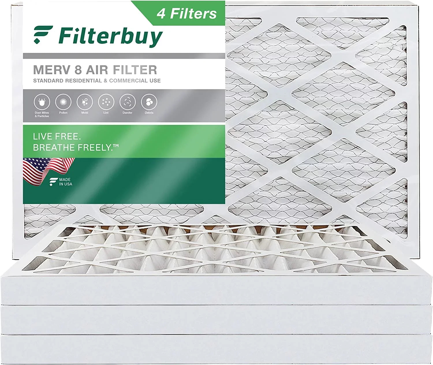 Filterbuy 20x32x2 MERV 8 Pleated HVAC AC Furnace Air Filters (4-Pack)