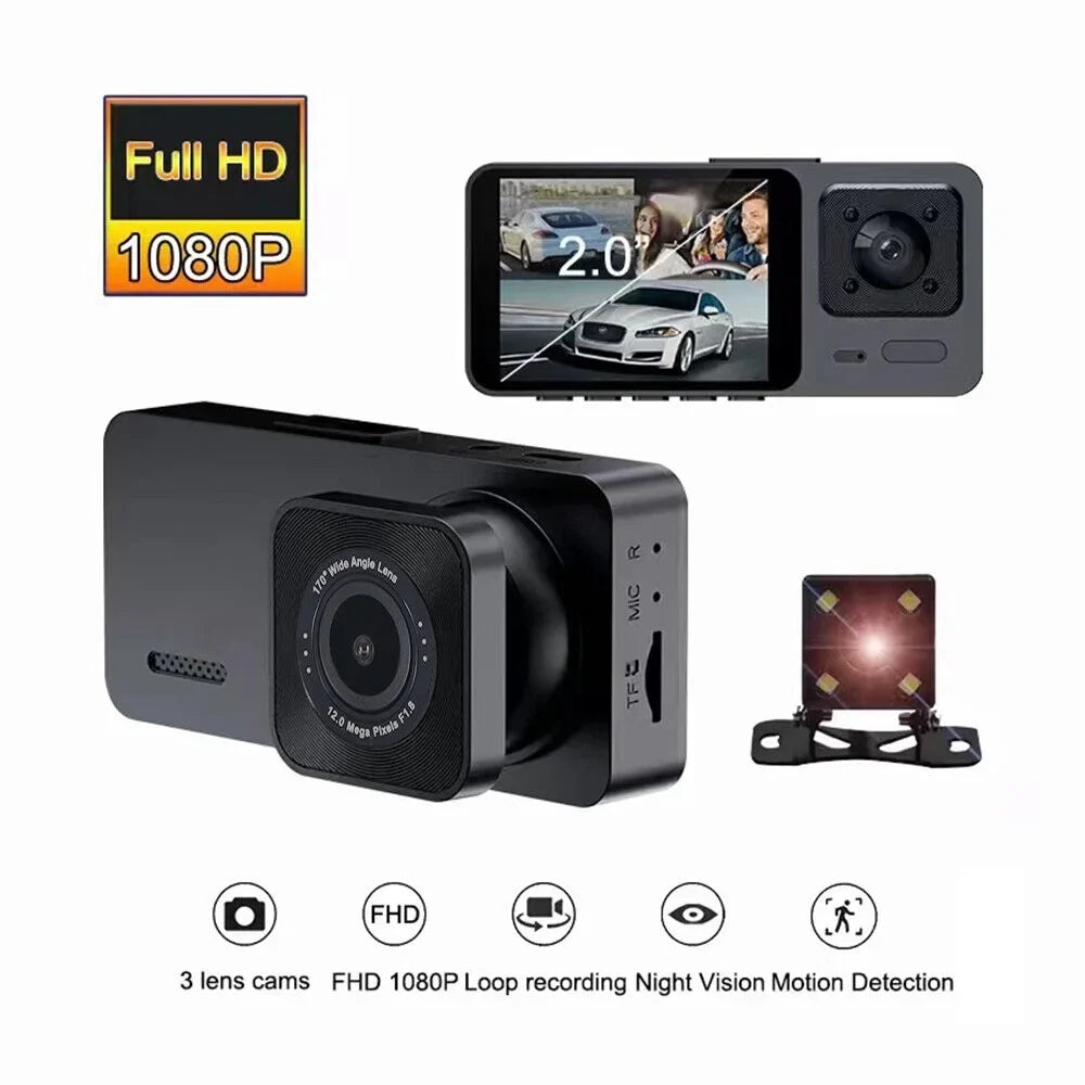 G·PEH HD Dual Lens Car Dash Cam Front/Rear/Inside Video Recorder Camera G-sensor