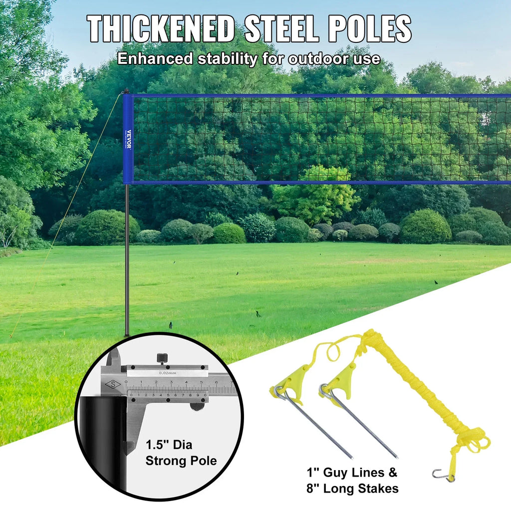 BENTISM 32ft x 3ft Portable Volleyball Net System Adjustable Height Poles with PVC Volleyball, Carrying Bag, Boundary Lines, Steel Poles & Pump for Outdoor Sports