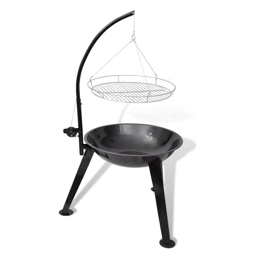 Dcenta Charcoal BBQ Stand with Hanging Round Grill Plate Steel Barbecue Stand for Camping Cooking, Grilling, Smoking, Picnic, Hiking, Party, Garden, Patio 28.3 x 48.4 Inches (Diameter x H)