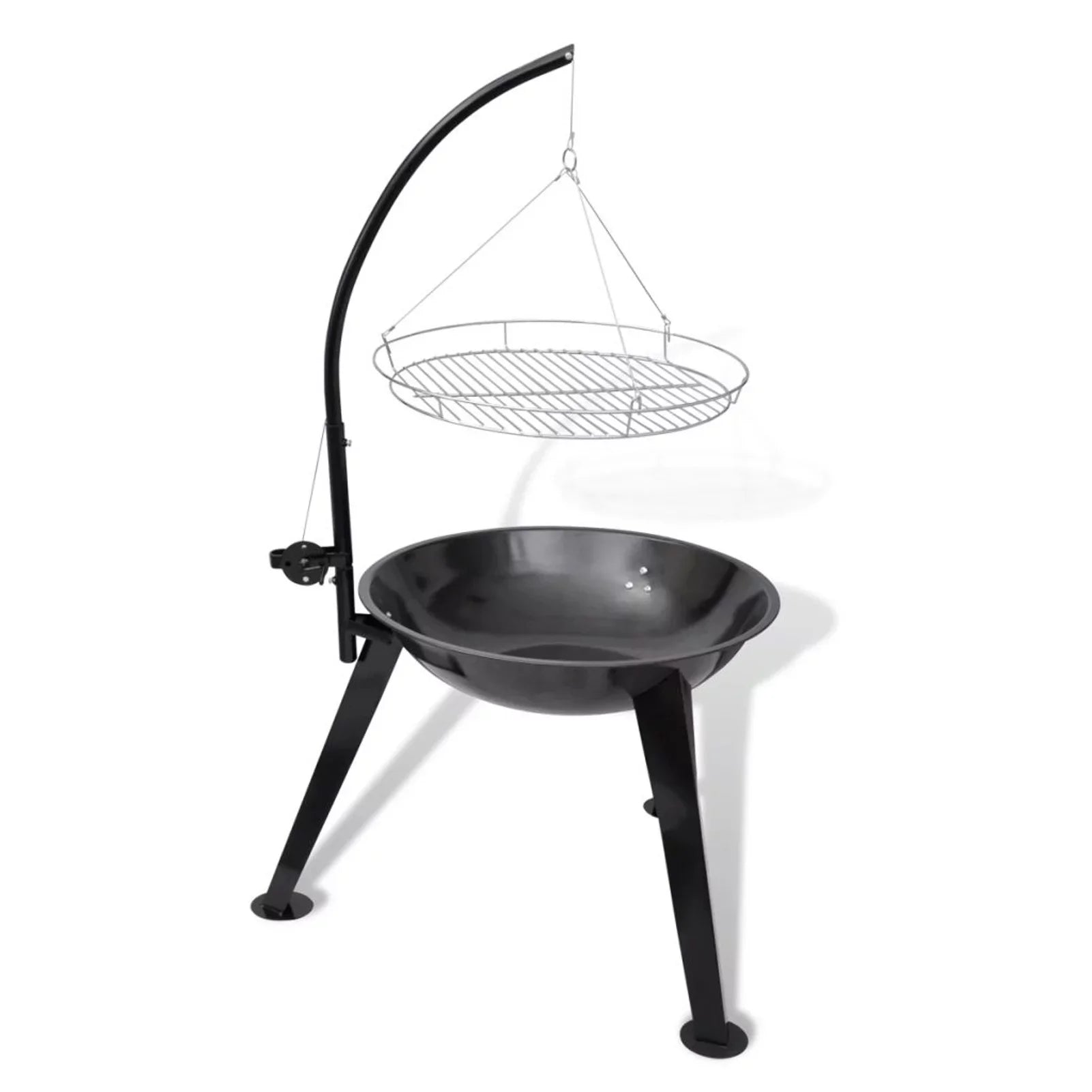 Dcenta Charcoal BBQ Stand with Hanging Round Grill Plate Steel Barbecue Stand for Camping Cooking, Grilling, Smoking, Picnic, Hiking, Party, Garden, Patio 28.3 x 48.4 Inches (Diameter x H)