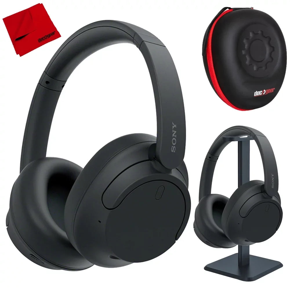Sony WH-CH720N/B Wireless Noise Cancelling Headphone, Midnight Bundle with Deco Gear Hard Case + Pro Audio Headphone Stand + Microfiber Cleaning Cloth