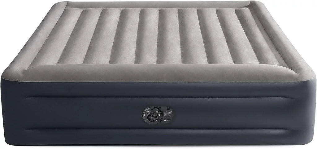 Deluxe Raised Pillow Inflatable Blow Up Portable Firm Air Mattress with Built-in Internal Air Pump, King-Sized Bed