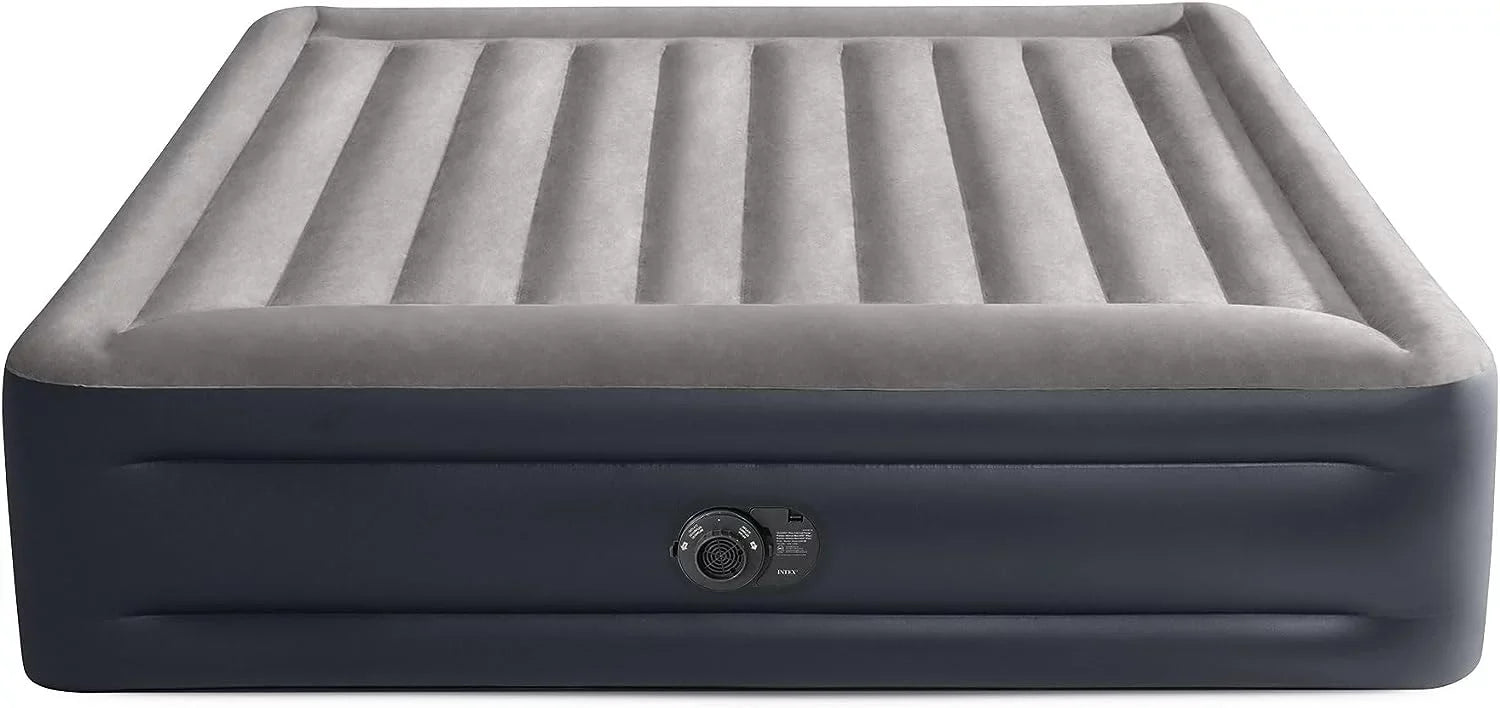 Deluxe Raised Pillow Inflatable Blow Up Portable Firm Air Mattress with Built-in Internal Air Pump, King-Sized Bed