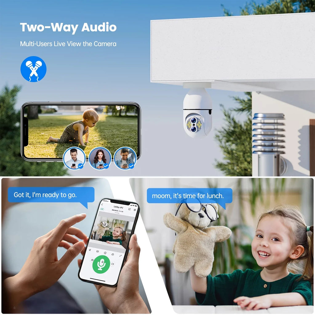 Toguard 3 Pack SC11 10X Hybrid Zoom Light Bulb Security Camera Outdoor E27 PTZ Dual Lens Dome Surveillance Camera Wireless Connector