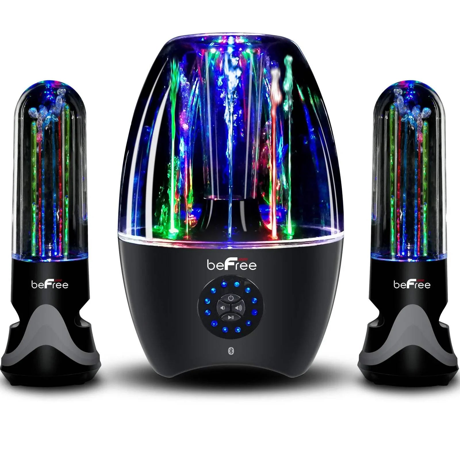 BeFree Sound LED Dancing Water 2.1-Channel Bluetooth® Multimedia Sound System, 7.5"H x 10.5"W x 13.5"D, Ebony 995102699M