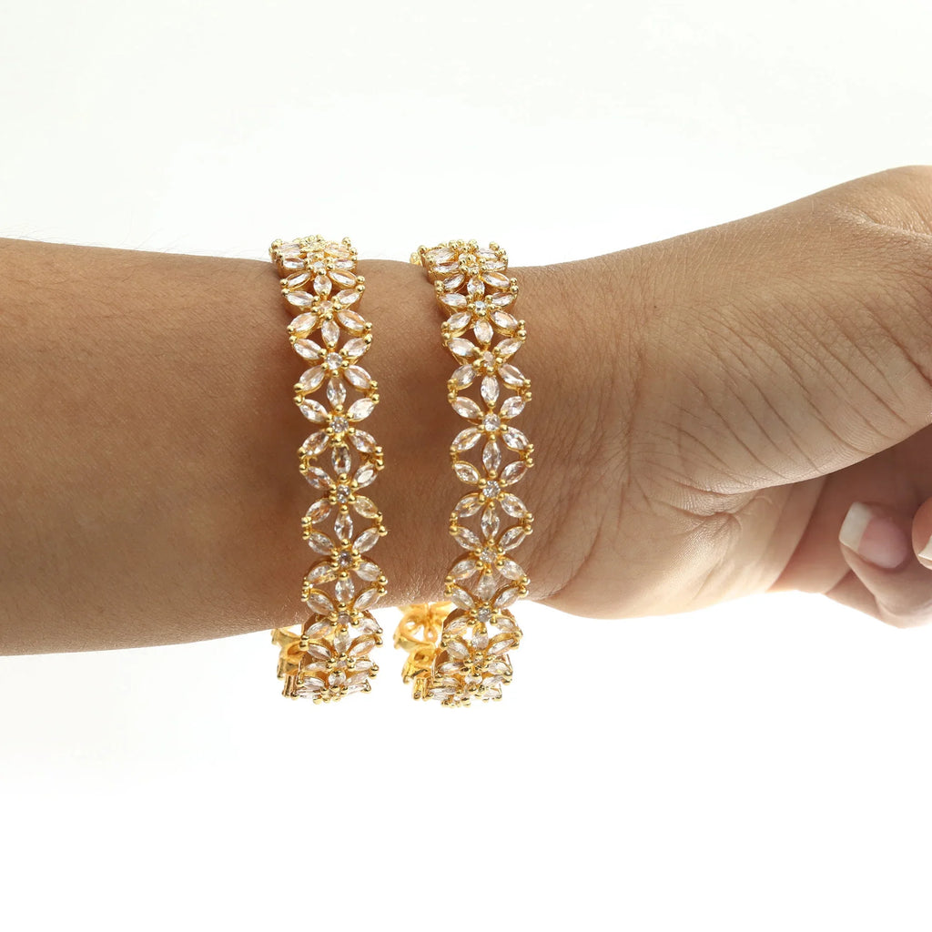Indian Leaf Designer Gold Tone AD Zircon Bangles Bracelet Set Bollywood Ethnic Wedding Costume Jewelry