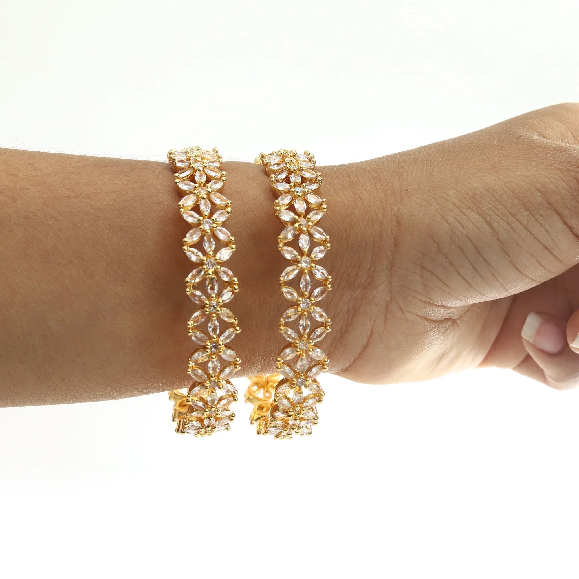 Indian Leaf Designer Gold Tone AD Zircon Bangles Bracelet Set Bollywood Ethnic Wedding Costume Jewelry