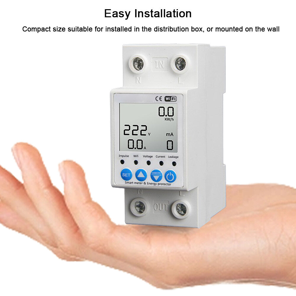 Tuya WiFi Intelligent Leakage Protecting Switch Current Voltage Monitoring Circuit Breaker Timer Function Power Meter Compatible with Amazon Alexa and Google home for Voice Control