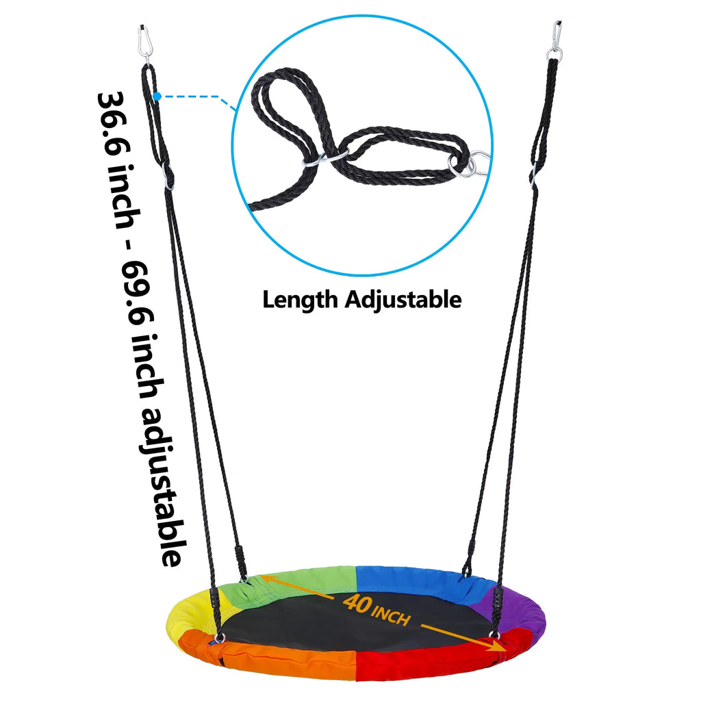 ZenSports 700lb Outdoor 40" Kids Saucer Web Tree Swing Set - 70’’ Adjustable Ropes 360 Rotate°, Steel Frame, UV Protection, Waterproof, Multi-Color Rainbow