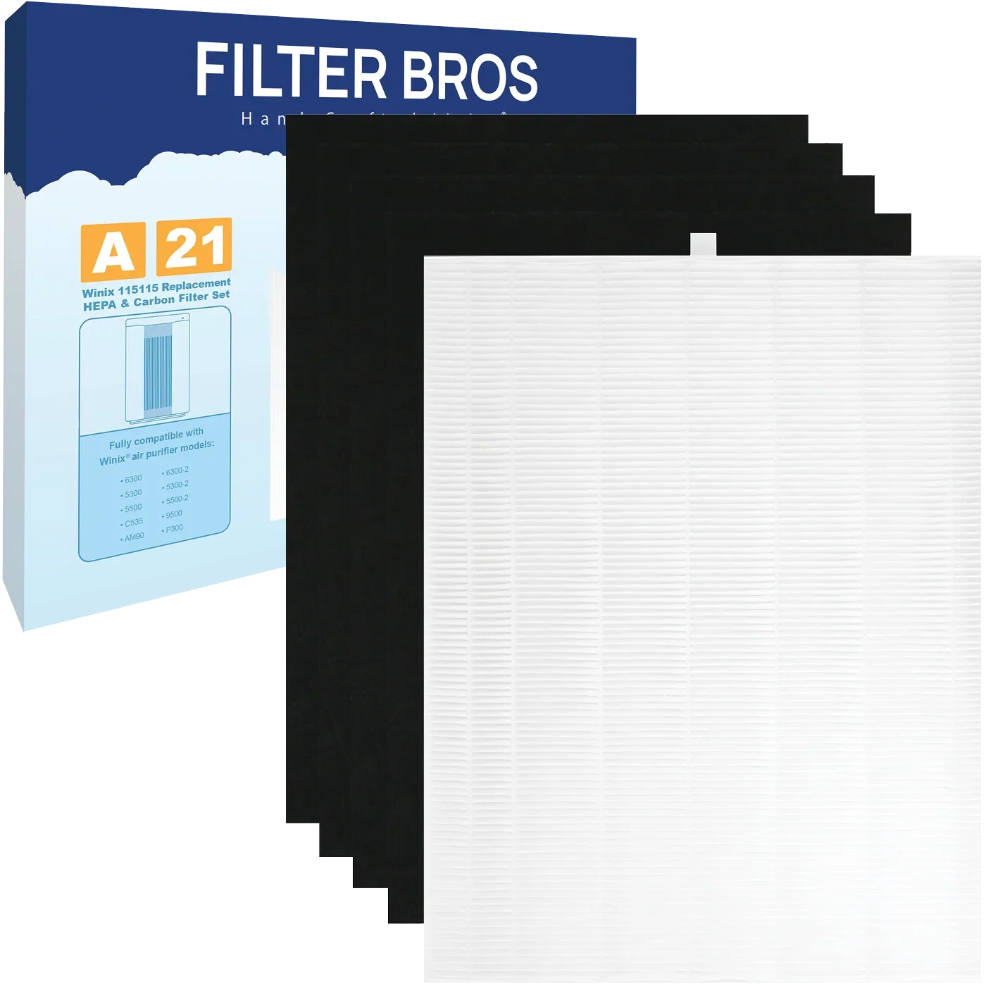 Filter Bros HEPA Individuals Filter A Compatible with Winix 115115 Plasmawave Series Home Air Purifiers 6300, P300, 5300, 5500, 5500-2, 5300-2, 6300-2, 9500, C535