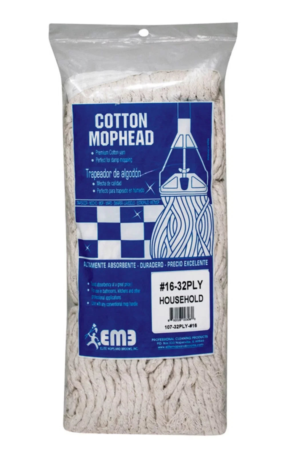 Elite Mops and Brooms Cut Termination Cotton Yarn 32 Ply # 16 Bagged Case of 6
