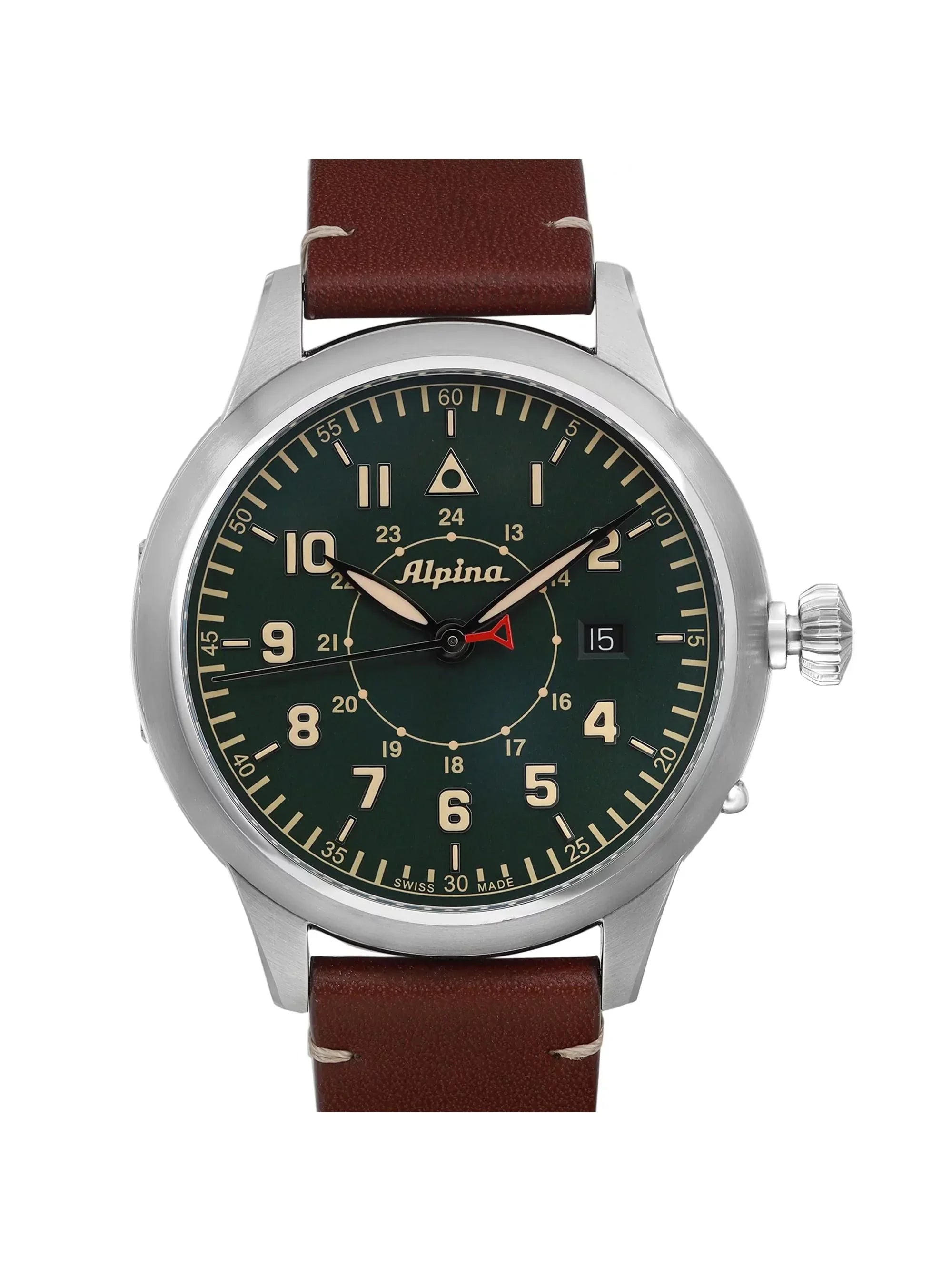 Alpina Pilot Heritage Startimer 44mm Steel Green Display People Watch AL-525KBG4SH6