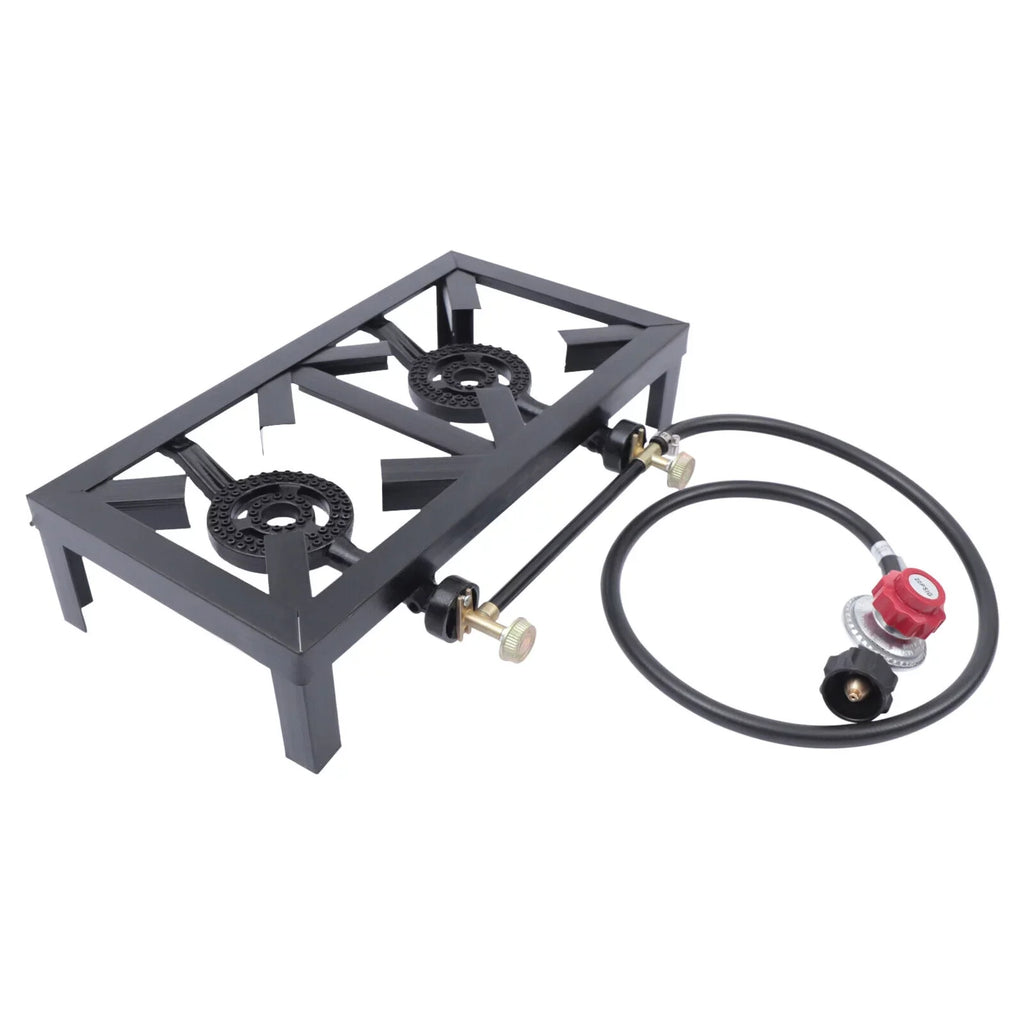 Fichiouy Propane Stove 2 Burner BBQ Gas Stove with High-Pressure Adjustable Hose for Outdoor Camping