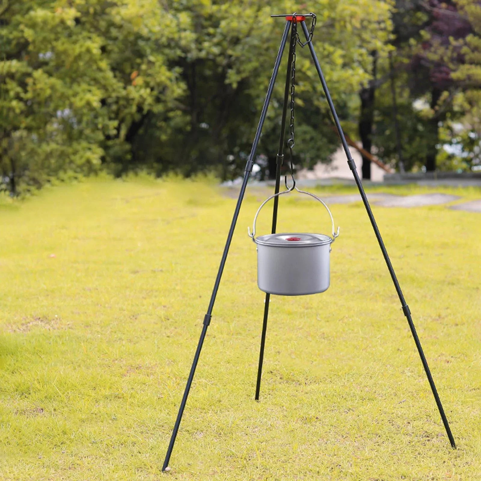 Camping Tripod, Portable Outdoor Cooking Tripod with Adjustable Campfire Picnic ing Pot Grill Stand Aluminum Cookware Accessory , Ebony