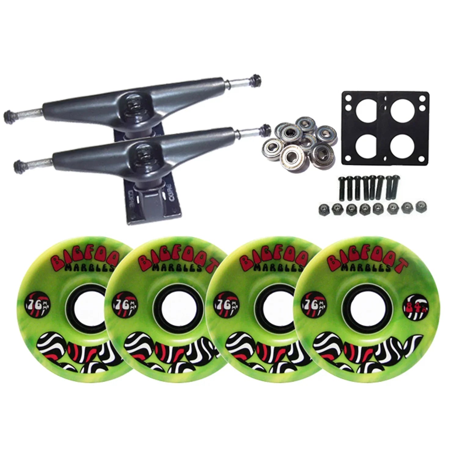 LONGBOARD Skateboard TRUCKS BIGFOOT GREEN SWIRL WHEELS