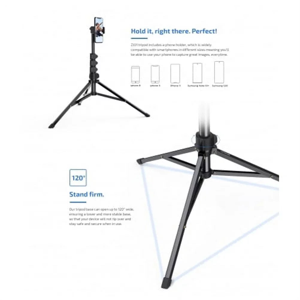 67" Final Point Tripod Stand Wireless Remote Shutter Selfie Stick Q1R for Alcatel Jitterbug Smart 2, REVVL 2 - iPhone XS Max XR X 8 PLUS 7 Plus SE (2020) 6S 13 Pro Max 12 Pro Max 11 Pro Max
