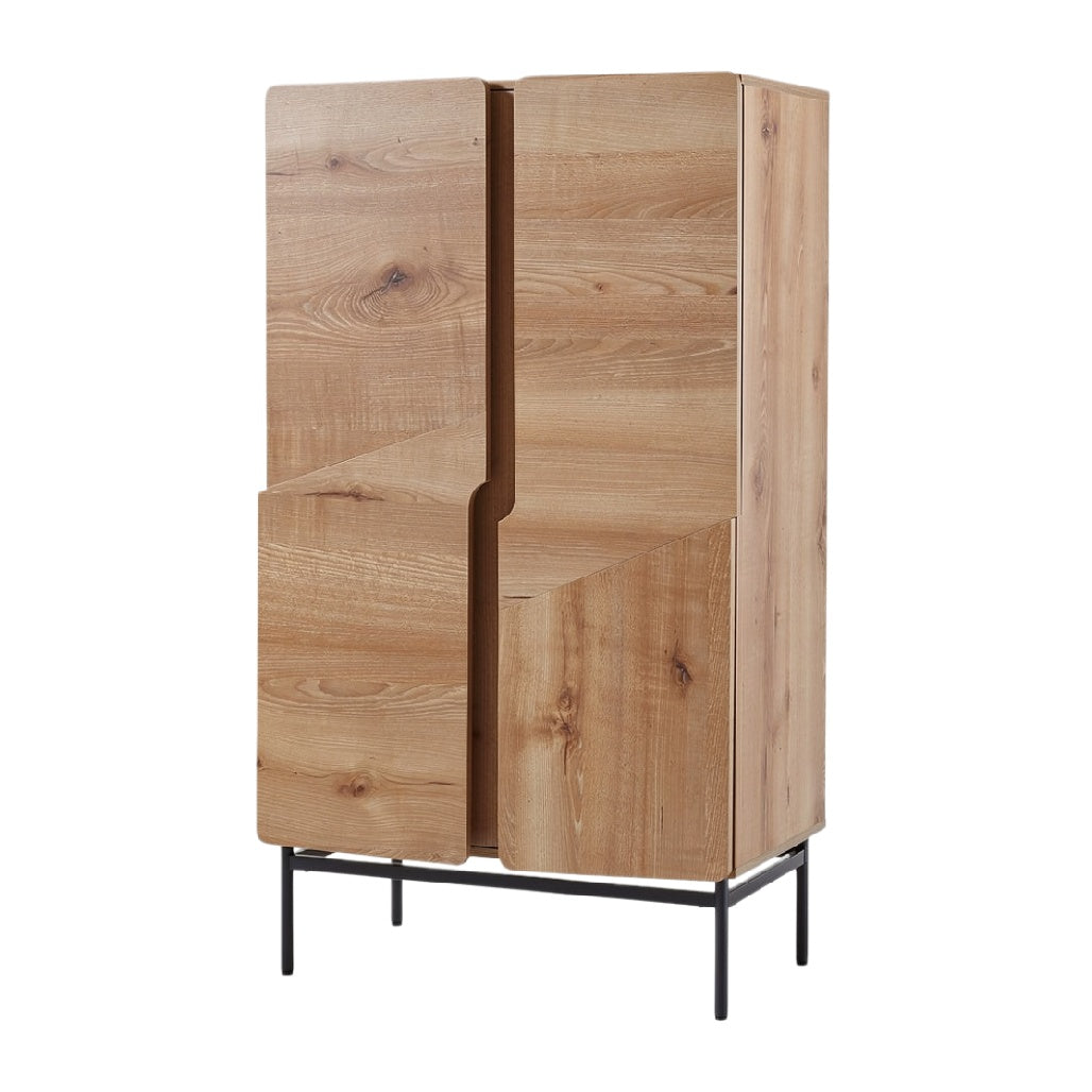 Modern Wooden Cabinet with Geometric Design and Metal Legs