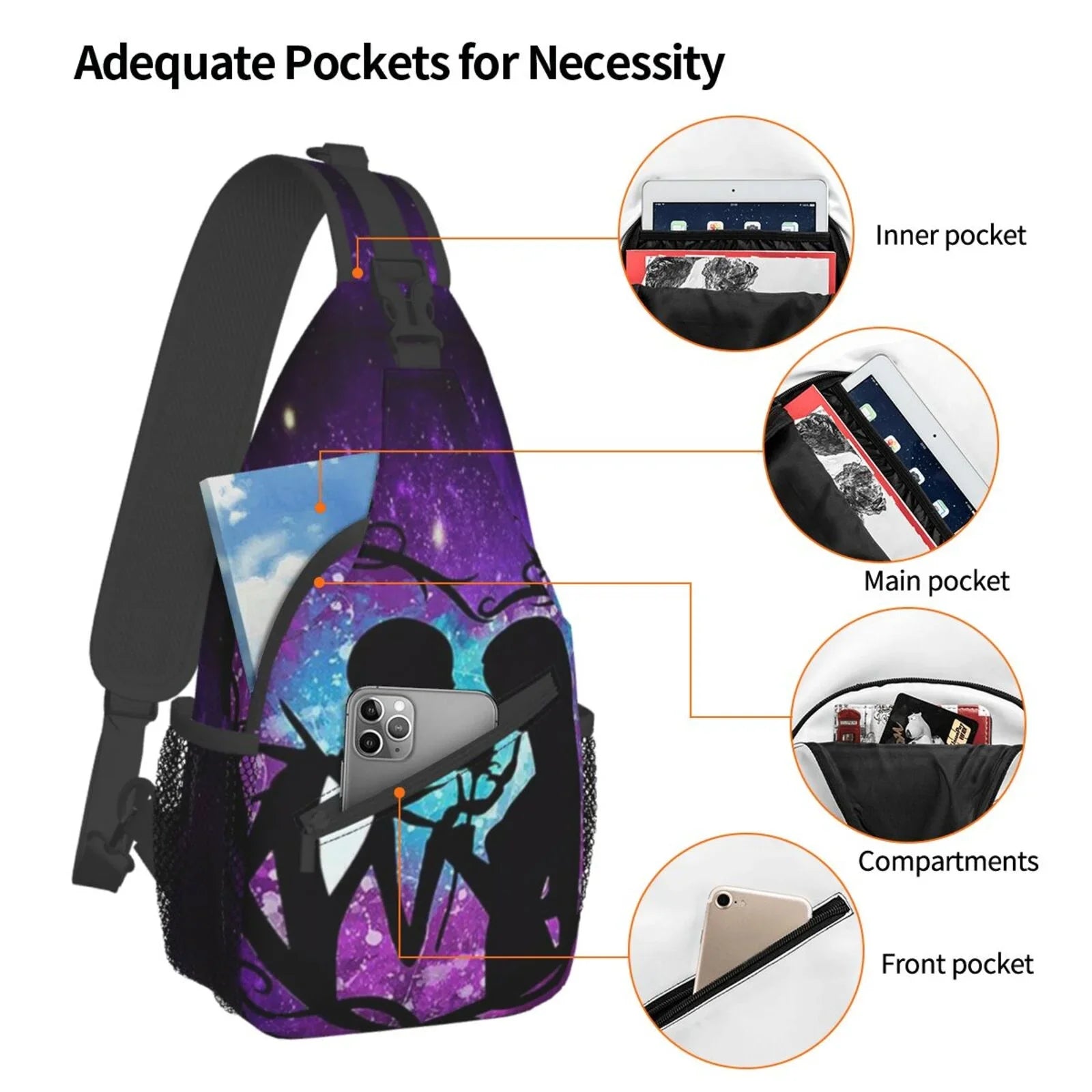 The Nightmare Before Christmas Chest Bags Crossbody Sling Backpack Unisex Travel Hiking Daypack Shoulder Bag Gifts For People People