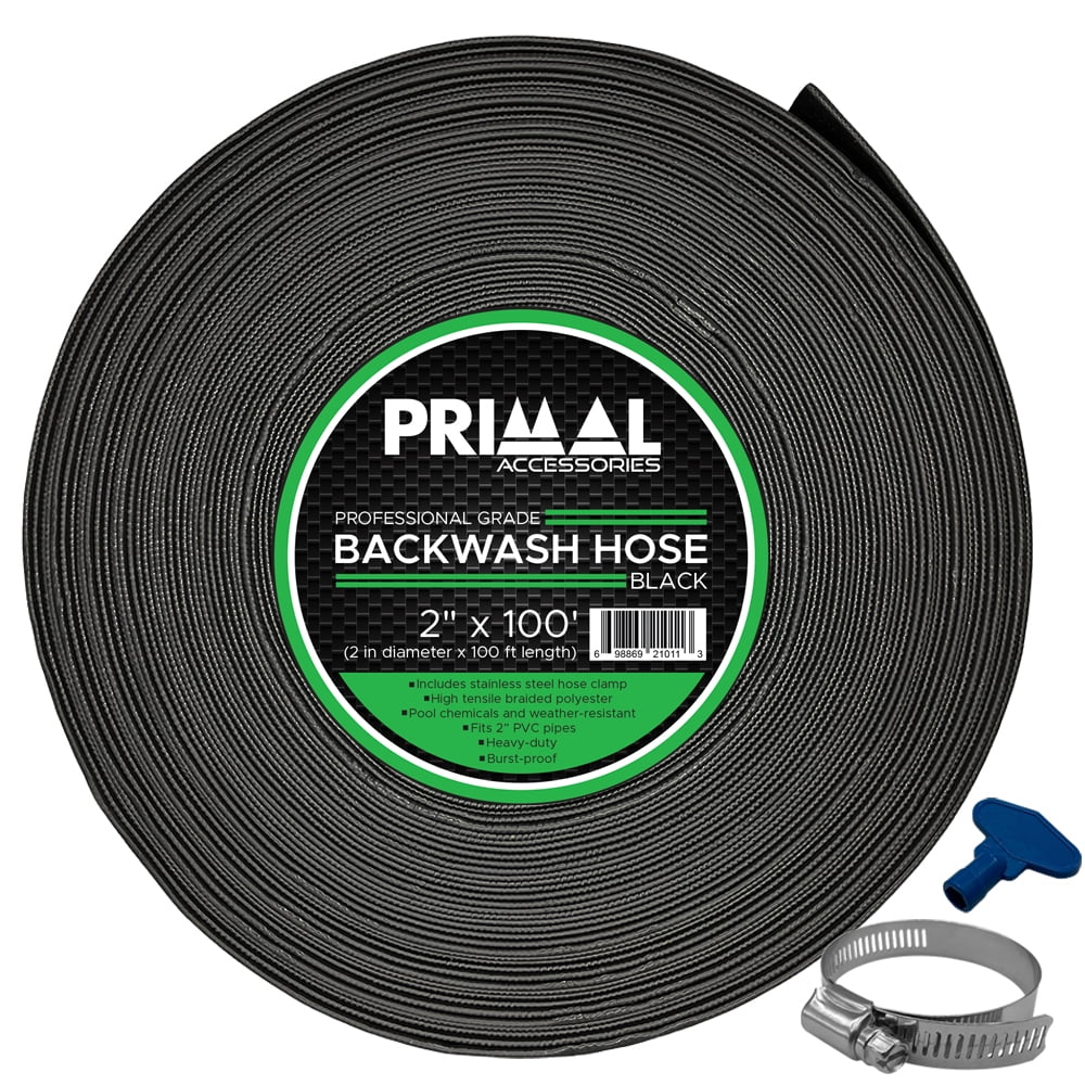 Primal Accessories Backwash Hose 2 inch x 100 feet Commercial Grade Midnight 3 Bar / 43.5 psi