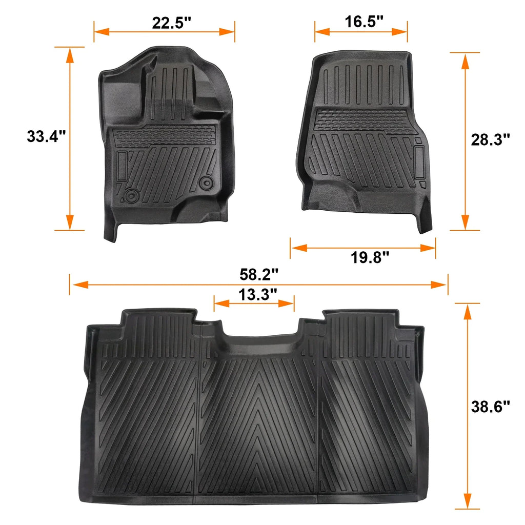 3PCS All-Weather TPE Front & Rear Floor Mats For 2015-2024 Ford F-150 F150 SuperCrew Cab,Custom Floor Mats 1st & 2nd Row Seat,Only For F150 2015-2024 Super Crew&Bucket Seats & W/O Storage