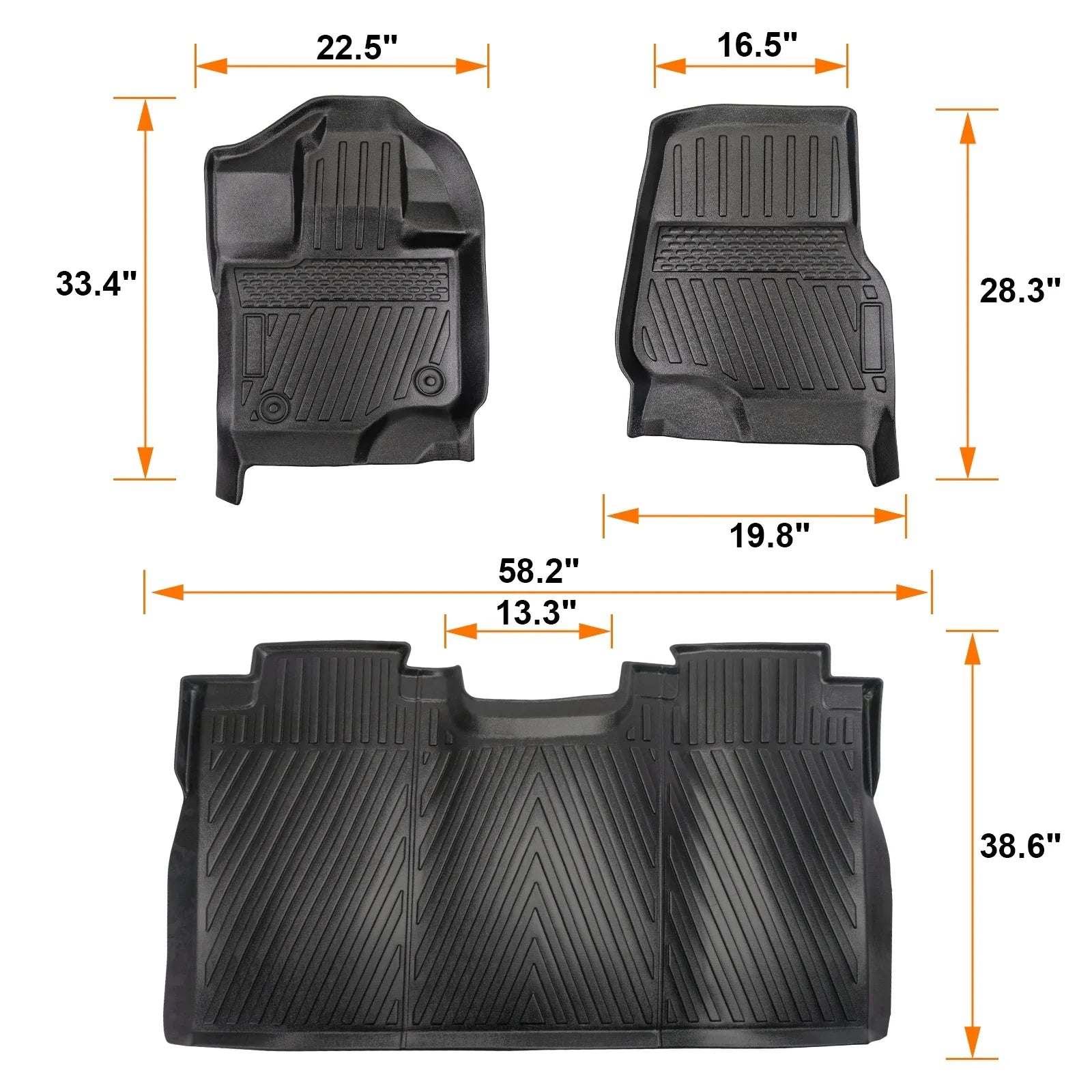 3PCS All-Weather TPE Front & Rear Floor Mats For 2015-2024 Ford F-150 F150 SuperCrew Cab,Custom Floor Mats 1st & 2nd Row Seat,Only For F150 2015-2024 Super Crew&Bucket Seats & W/O Storage