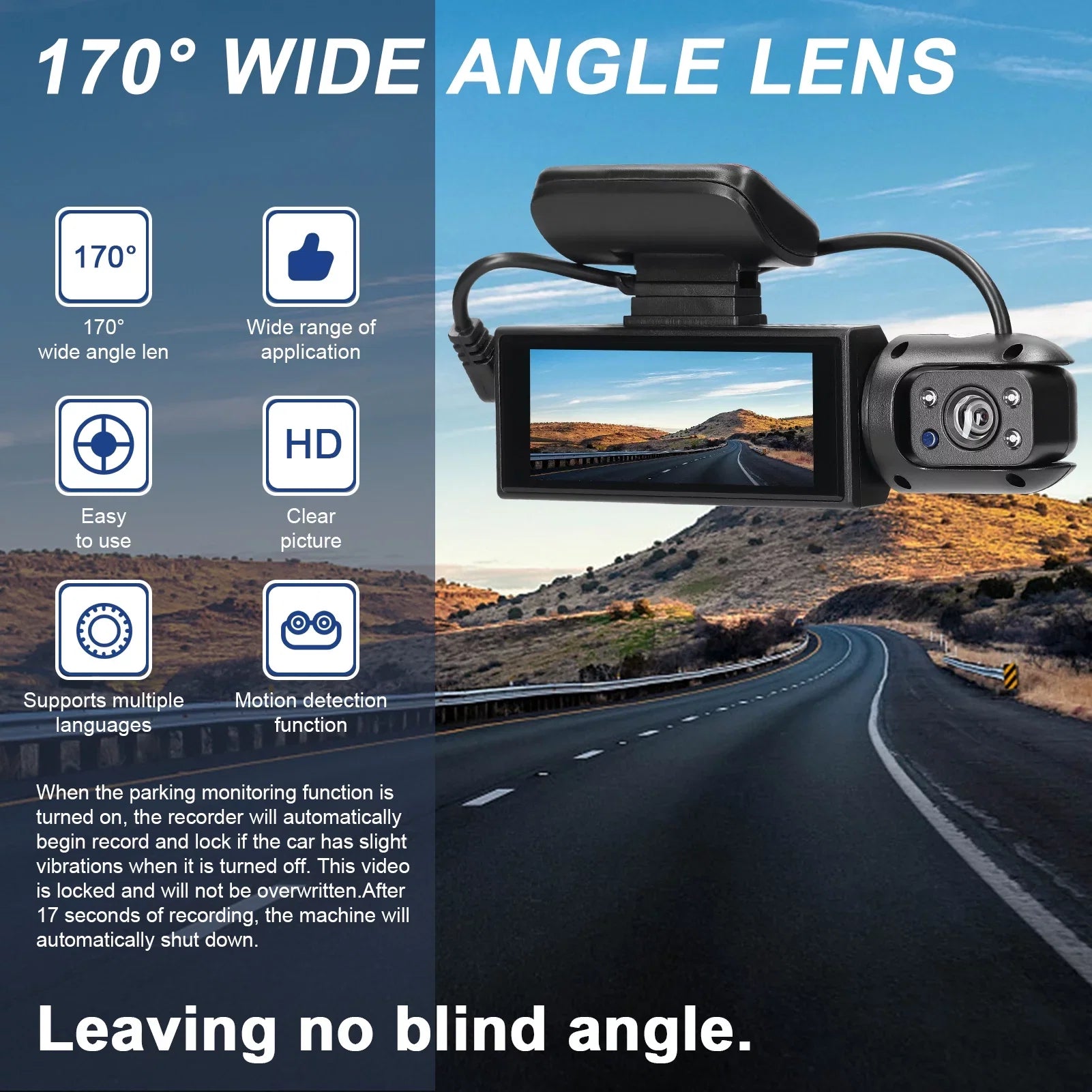 Meterk Multi-language Dual Lens Car Video Recorder Auto Dash Cam Car Recorder Night Viewing Motion Detection DVR 170 Degree Wide Angle Car Camcorder