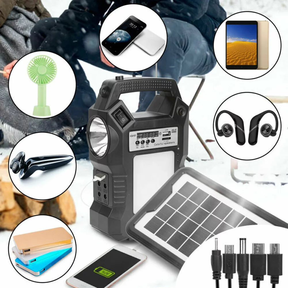 MDHAND Portable Solar Powered Station, Rechargeable Solar Generator, Dual Way To Charge, Solar Panel Power Bank with 3 LED Bulbs Flashlight for Hiking Camping Emergency