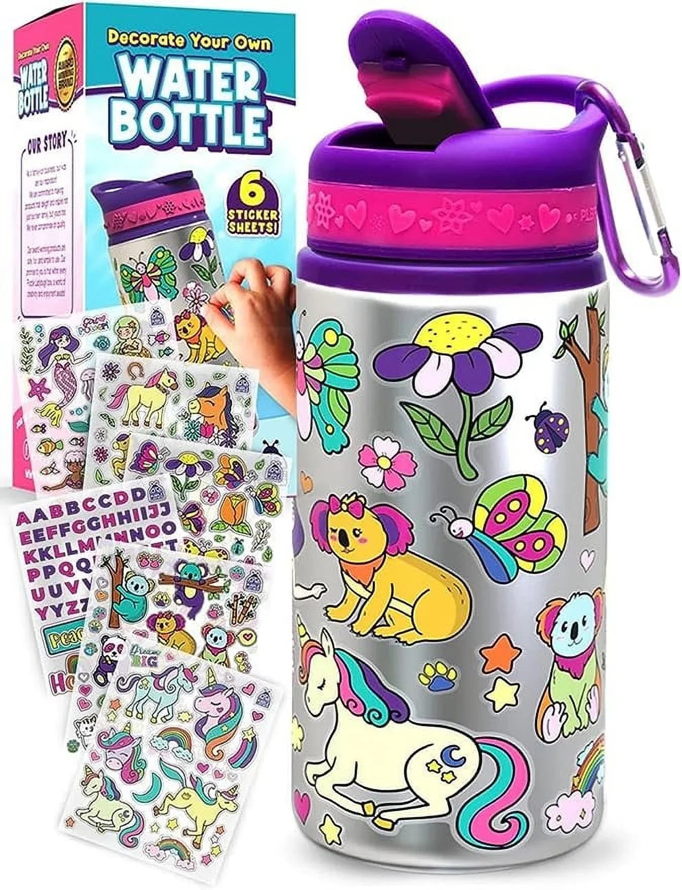 PURPLE LADYBUG Decorate Your Own Water Bottle for Girls Age 6 + - Cool Birthday Gift for 6 Year Old Girl, Little Girl Gifts - Arts and Crafts for Kids Ages 6-8, Fun DIY Kits