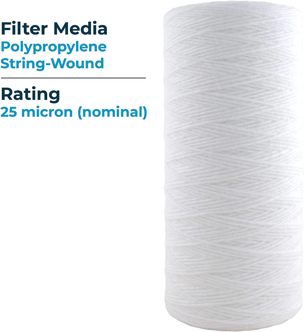 SpiroPure SP-WP25-BB 10x4.5 25 Micron String-Wound Polypropylene Water Filter Cartridge WP25BB97P 355216-43 CW25-BBS (Case of 8)